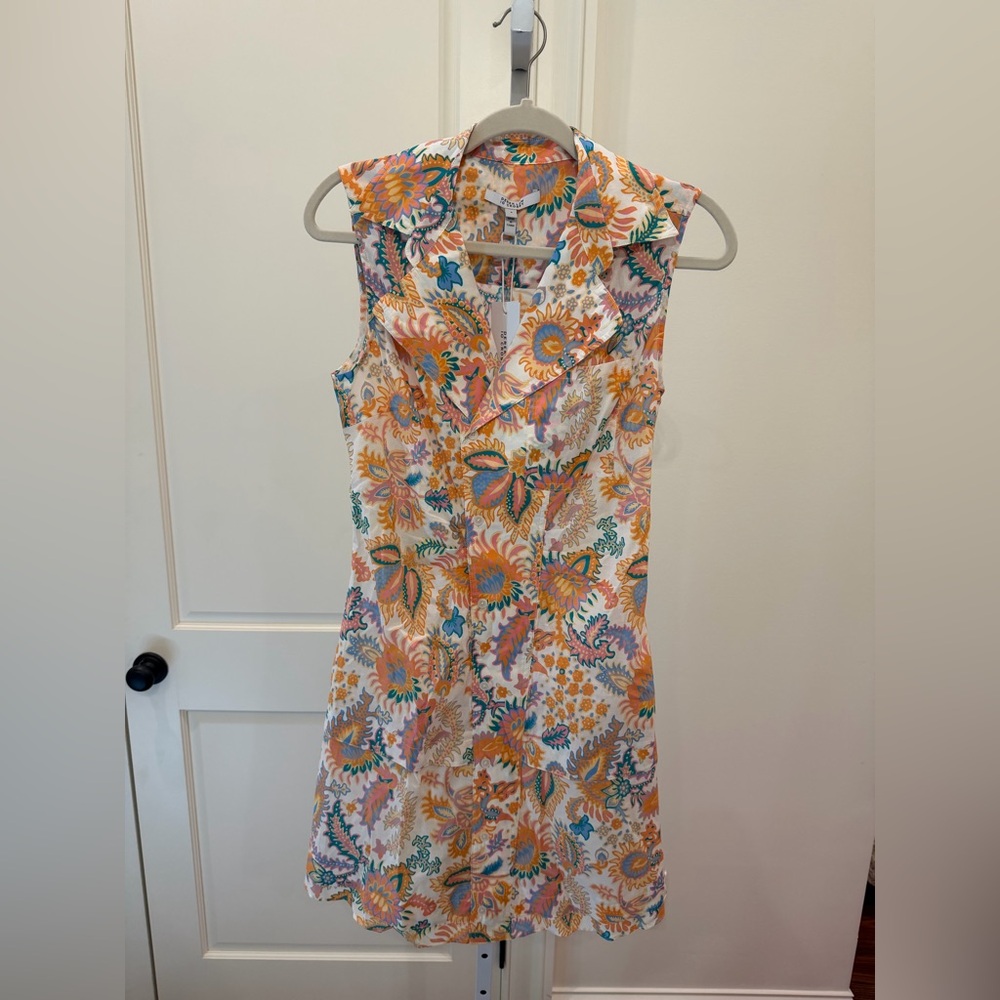 NWT Derek Lam 10 Crosby ‘Satina’ Sleeveless Shirt Dress in Orange Floral Paisley - Picture 3 of 7